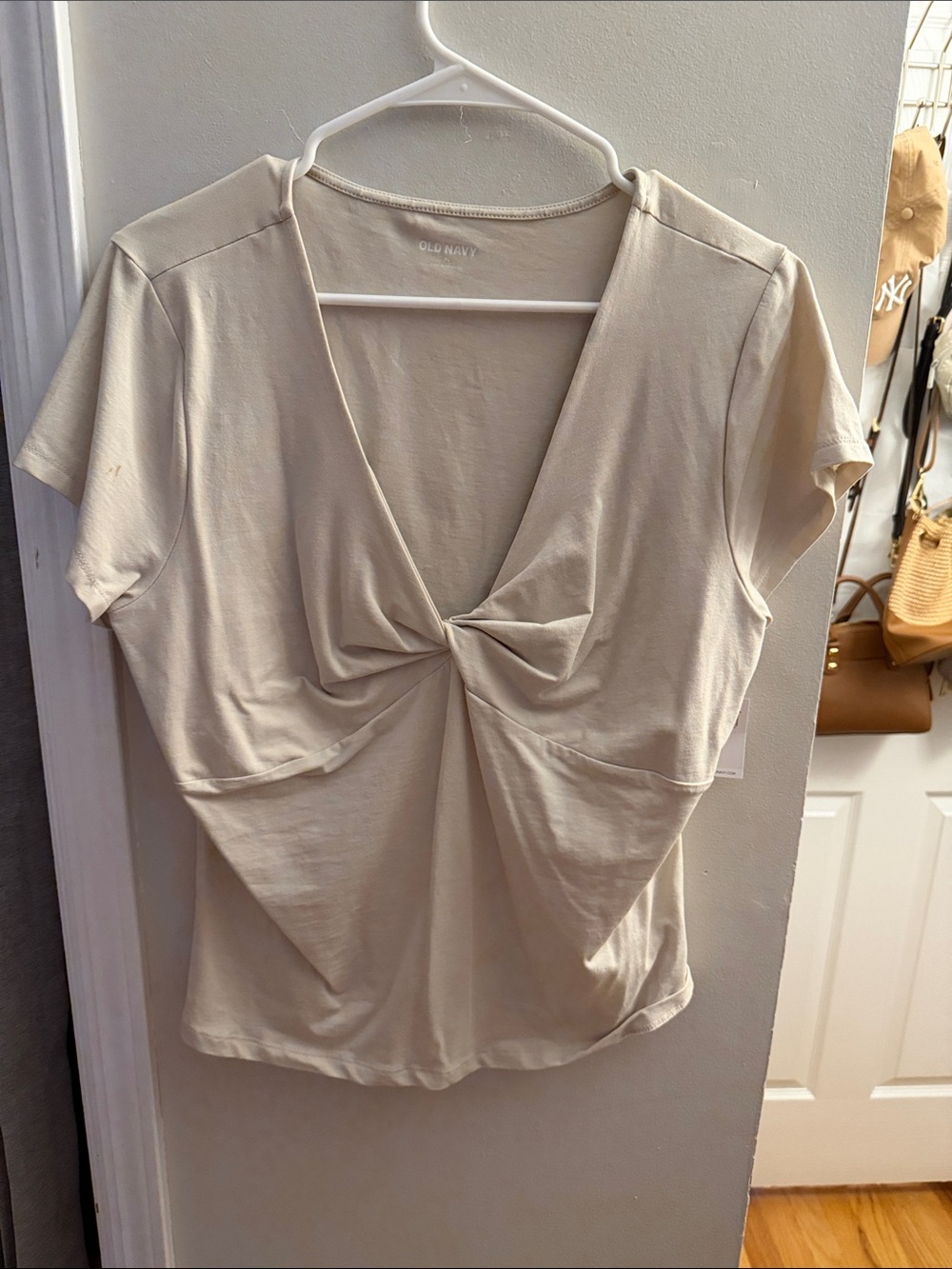 Old Navy Beige Knot-Front Short Sleeve Top